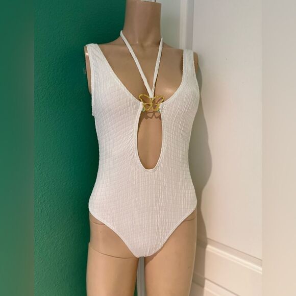 Beach Bunny Tristan White One Piece Swimsuit with Gold Accent - Picture 1 of 9